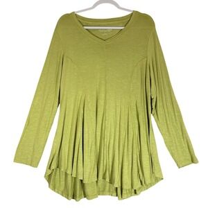 Soft Surroundings Tunic Top Sz 1X Green V-Neck Long Sleeve Asymmetric Hem Flowy